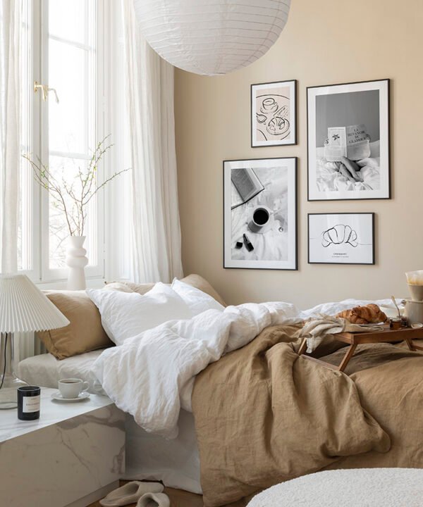 BLACK AND WHITE GALLERY WALL WITH SOFT PRINTS